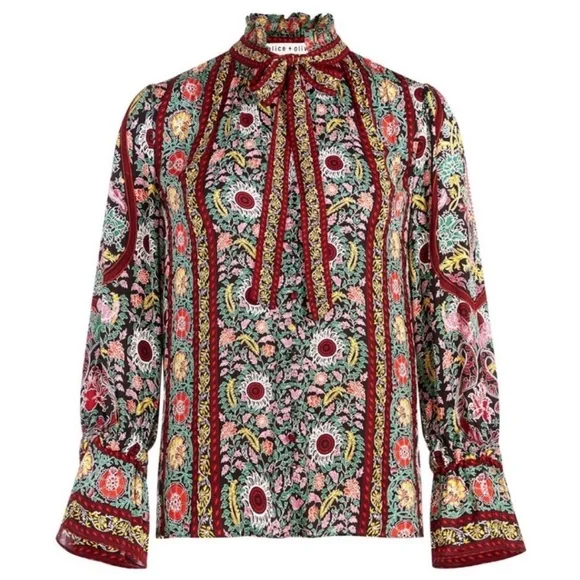 Alice + Olivia Reilly Ruffle Collar Blouse in Floral Pot Blk Multi, NWOT - Picture 5 of 8